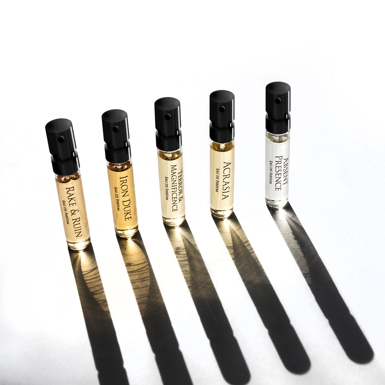 Five BeauFort London Revenants Discovery Set samples against a white background
