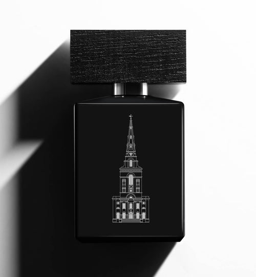 A bottle of BeauFort London's Terror & Magnificence Eau De Parfum on a white background with heavy shadow